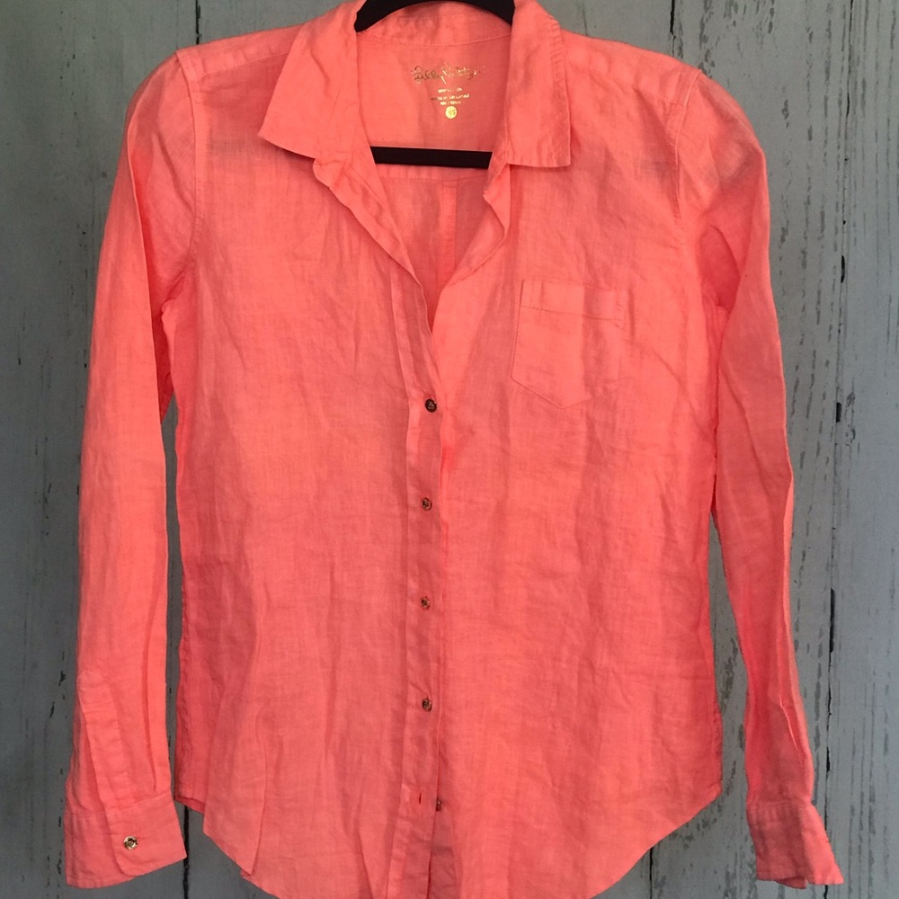 Lilly Pulitzer tangerine linen shirt size xs